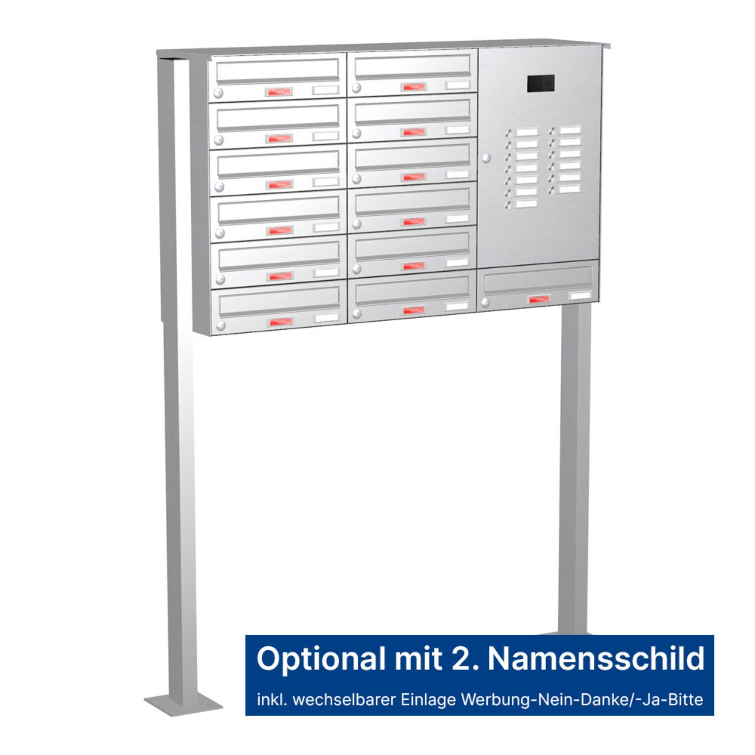 Briefkastenanlage | Freistehend | 13-fach | Waagerecht | Audio | Video | Edelstahl