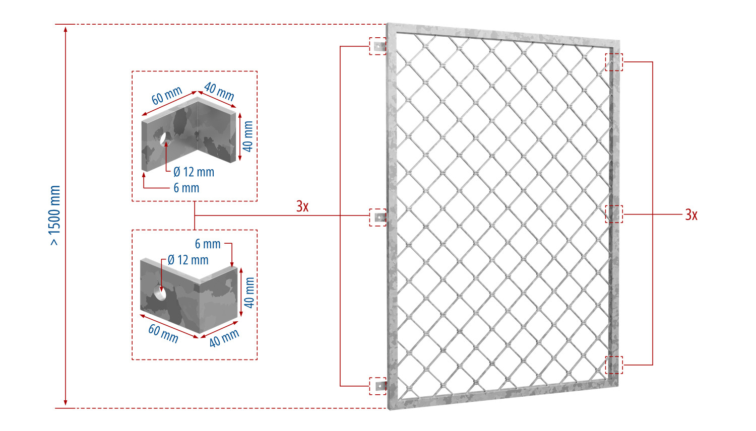 Grille de défense pour fenêtres en acier galvanisé losanges