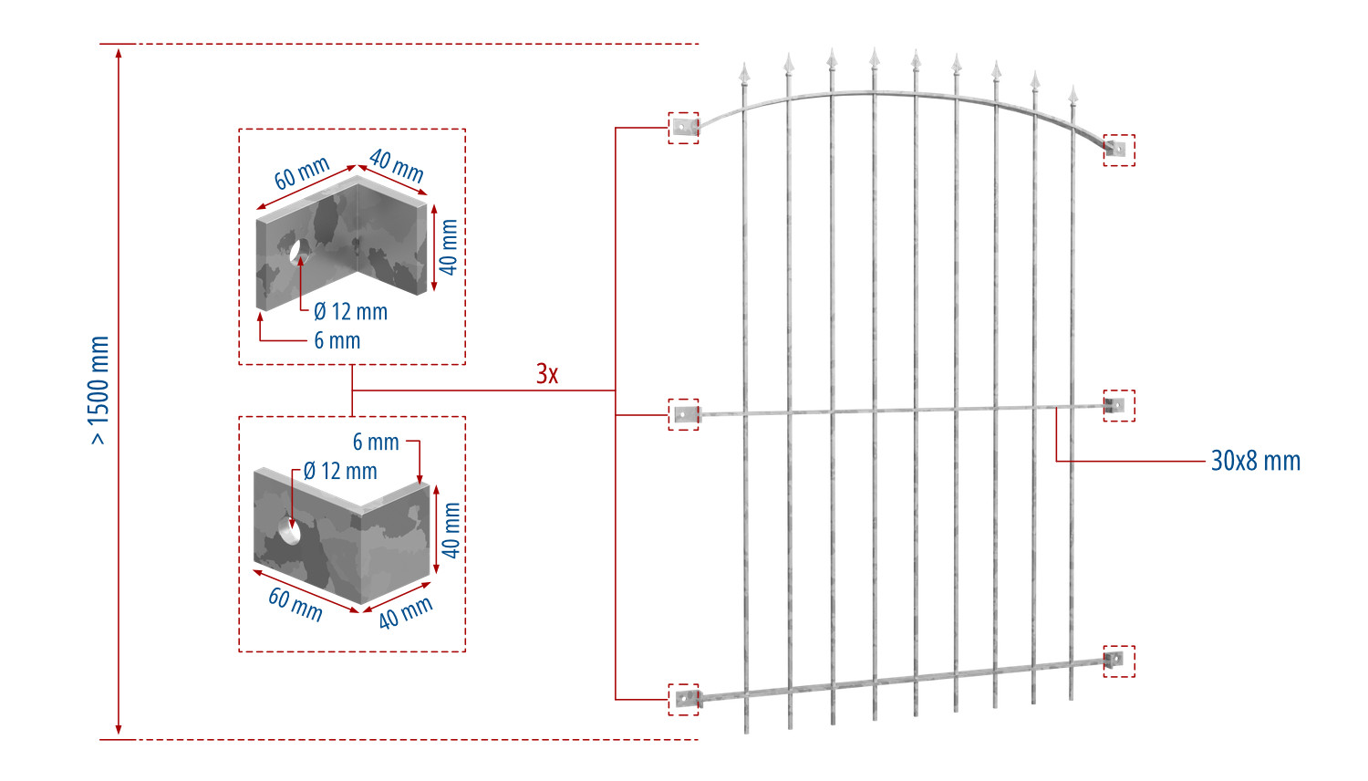 Grille de défense pour fenêtres en acier galvanisé arc supérieur Manchester 