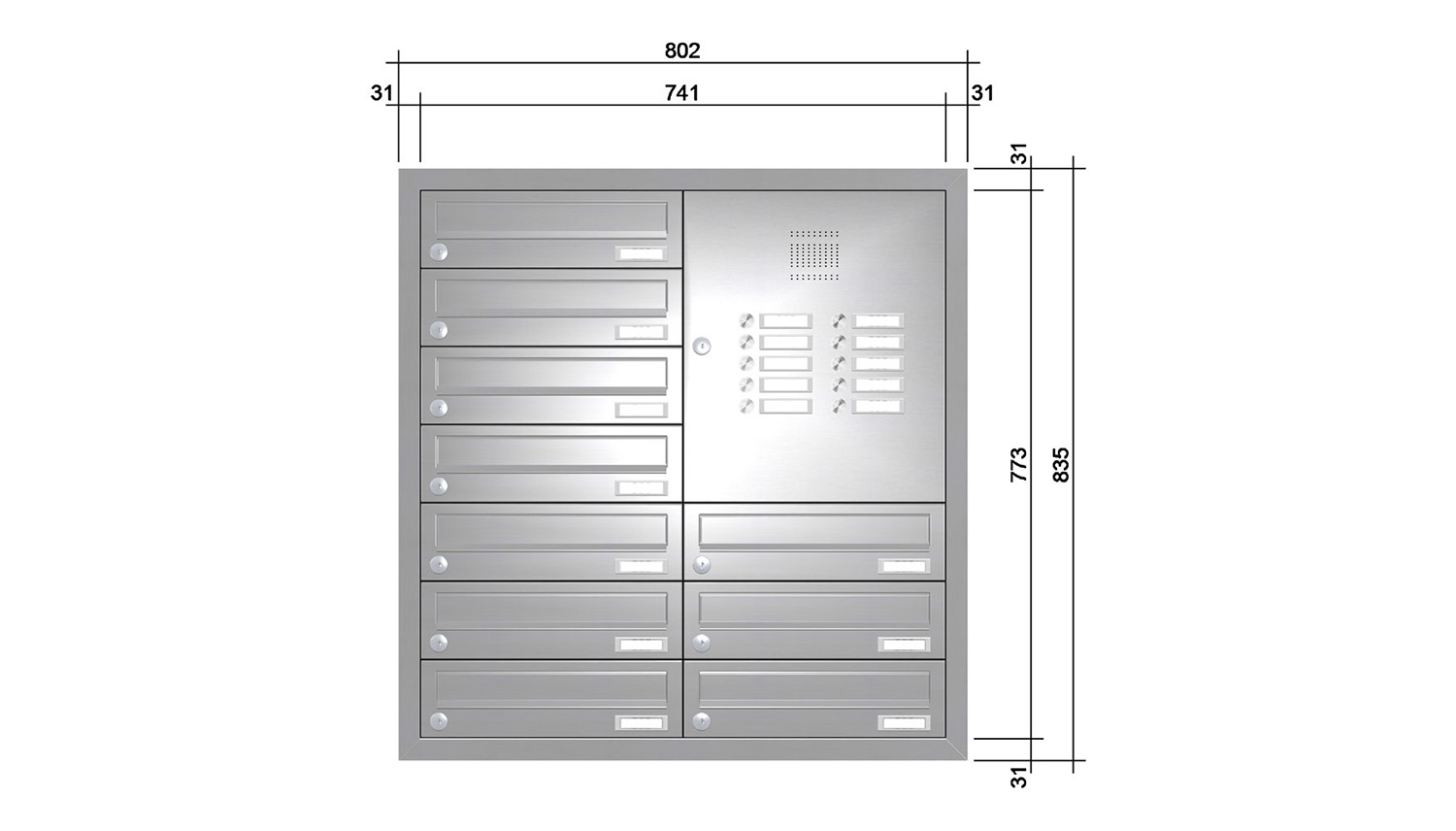 Briefkastenanlage | Unterputz | 10-fach | Waagerecht | Audio | Video | Edelstahl
