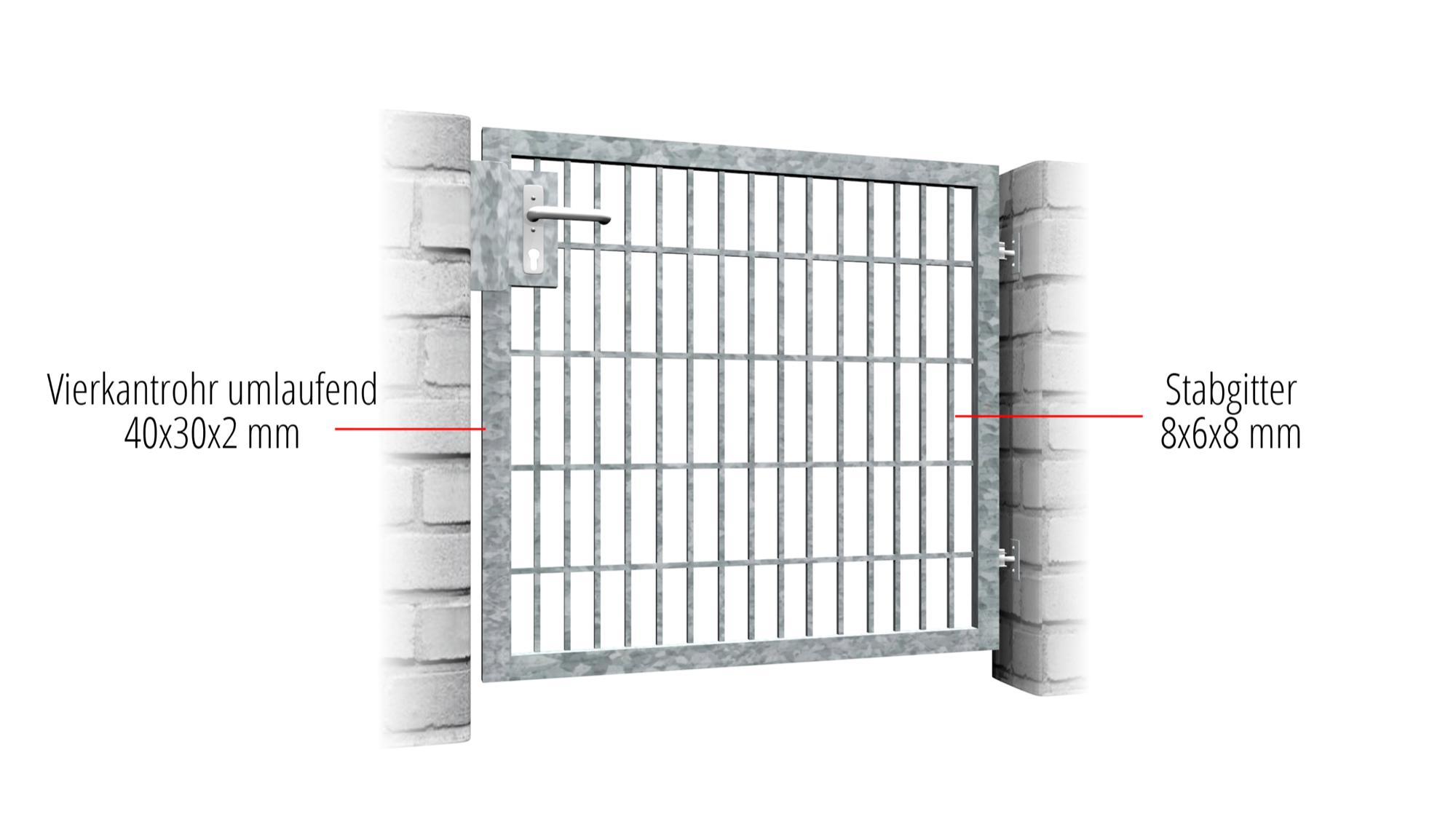 Grille de portillon de jardin en acier galvanisé à barres à 1 battant, GE