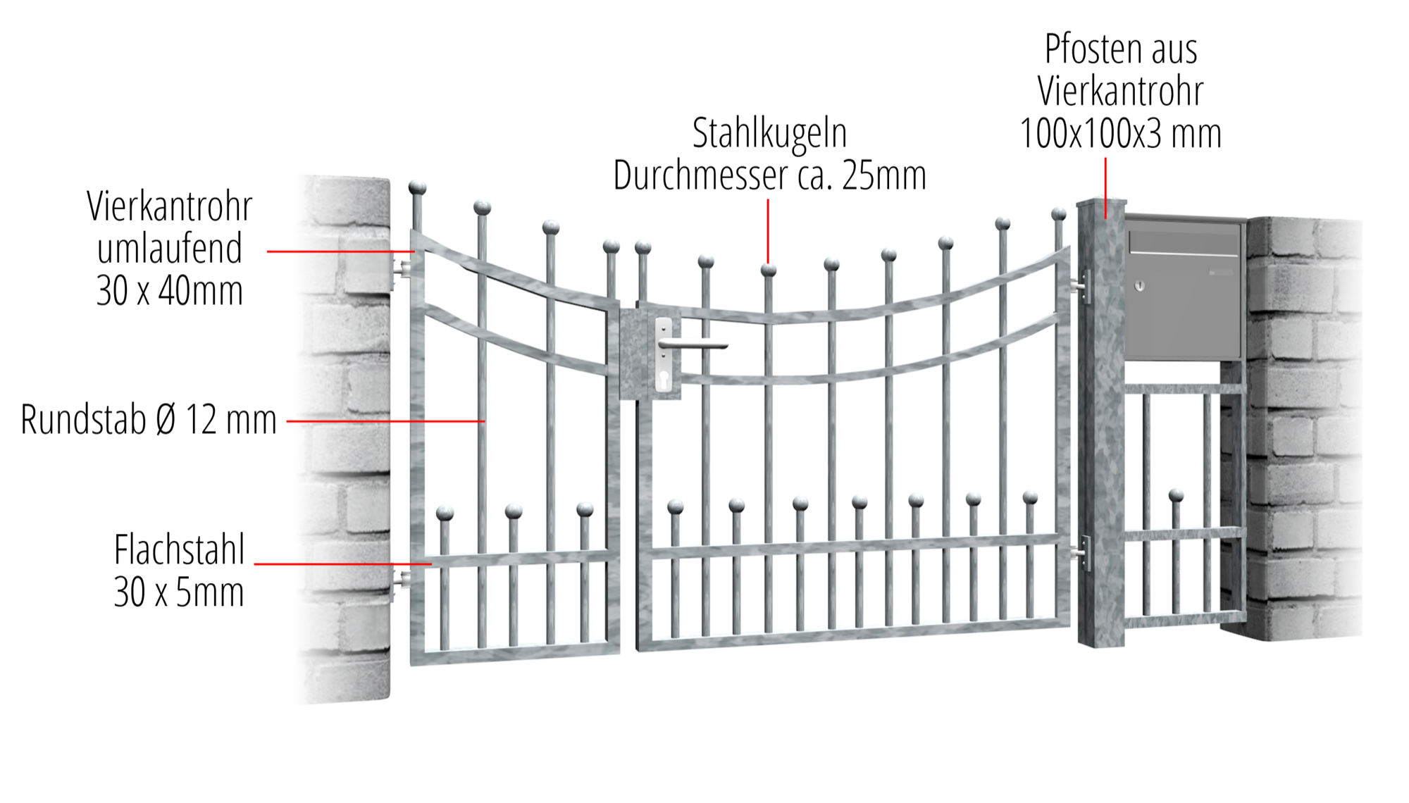 Portillon de jardin en acier galvanisé à 2 battants Bonn, UB, BK