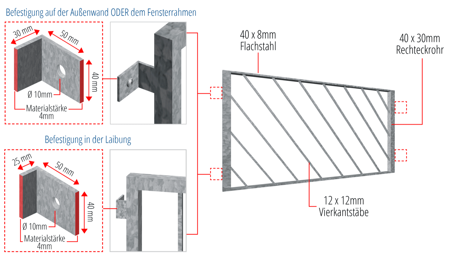 Grille de défense pour fenêtres pour la cave en acier galvanisé Barre diagonale 2