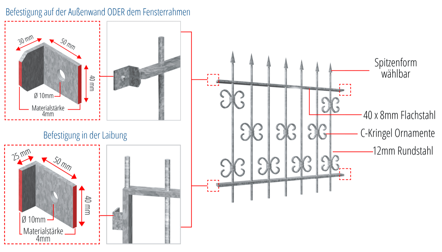 Grille de défense pour fenêtres en acier galvanisé Forêt noire