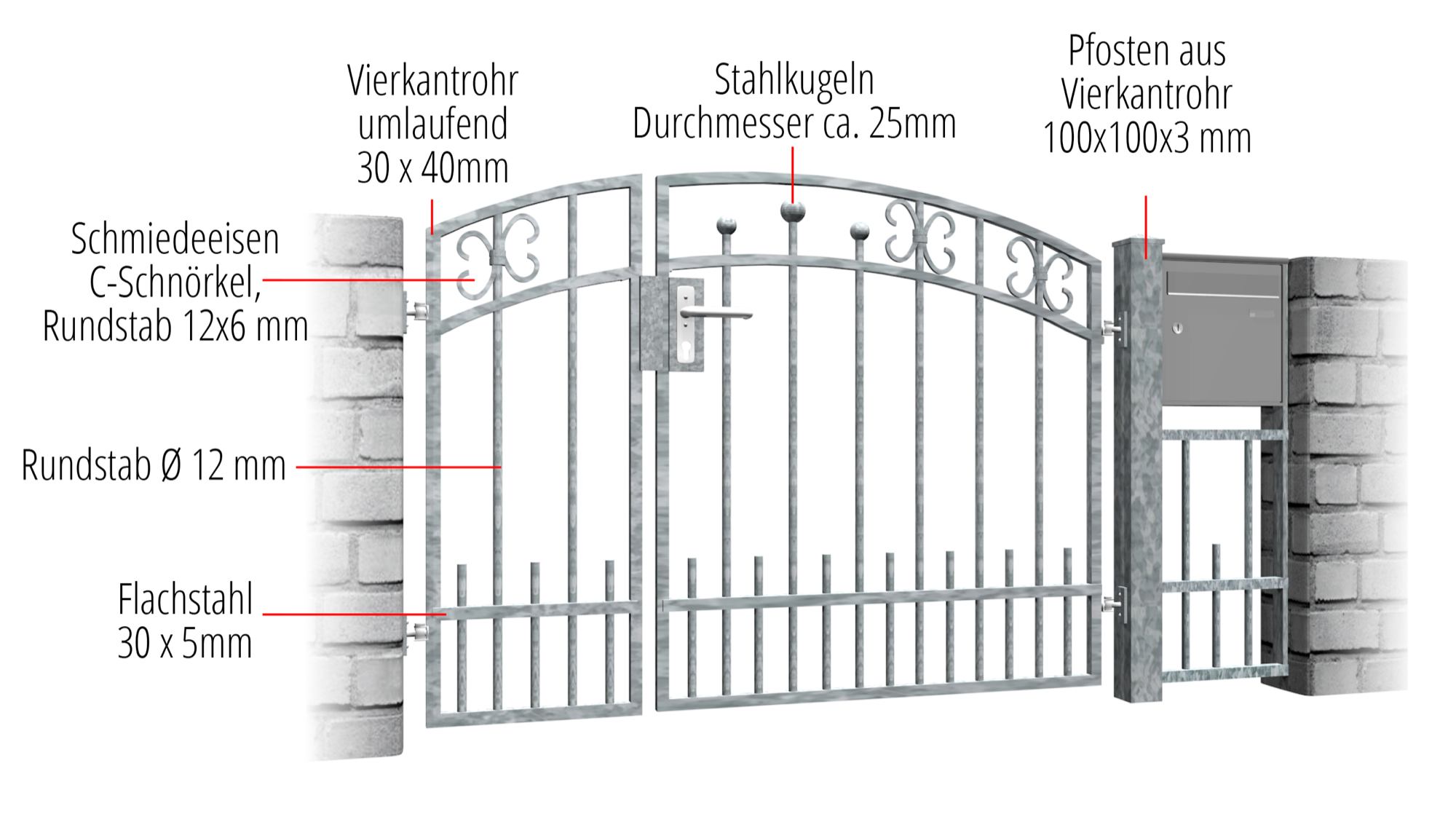 Portillon de jardin en acier galvanisé à 2 battants Berlin, OB, BK