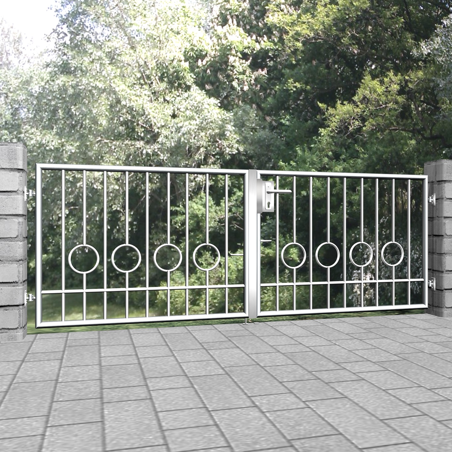Barrière de jardin en acier inoxydable, barre circulaire à 2 battants, 2 fonds, GE