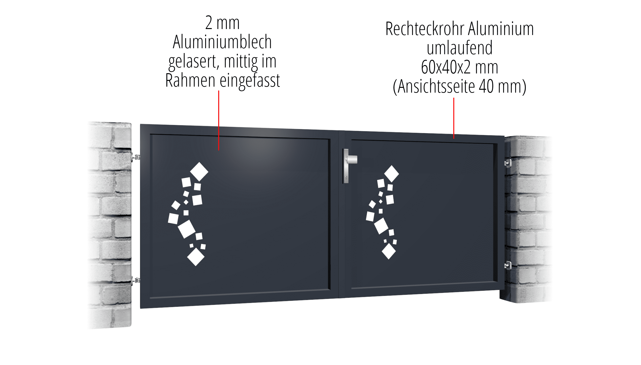 Portail de jardin en aluminium, brise-vue à 2 battants QE, GE