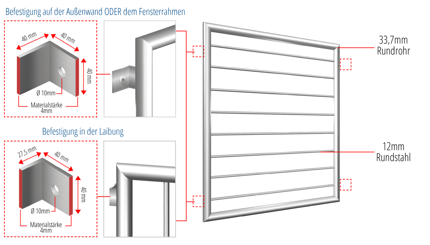 Grille de défense pour fenêtres en acier inoxydable barre transversale