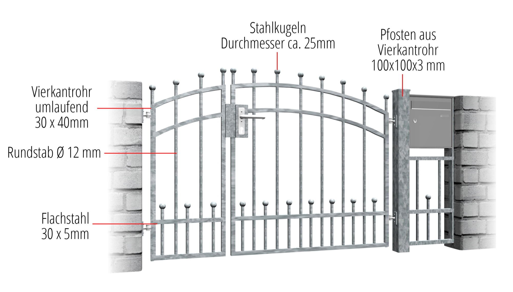 Portillon de jardin en acier galvanisé à 2 battants Bonn, OB, BK