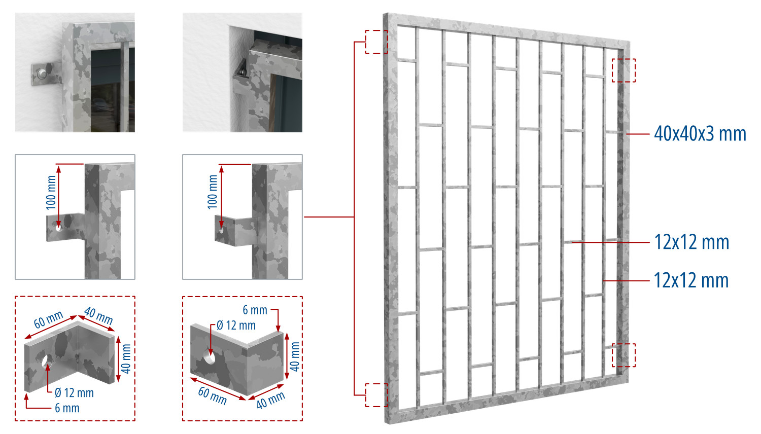 Grille de défense pour fenêtres en acier galvanisé Échelle