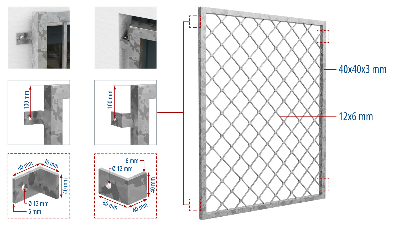 Grille de défense pour fenêtres en acier galvanisé losanges
