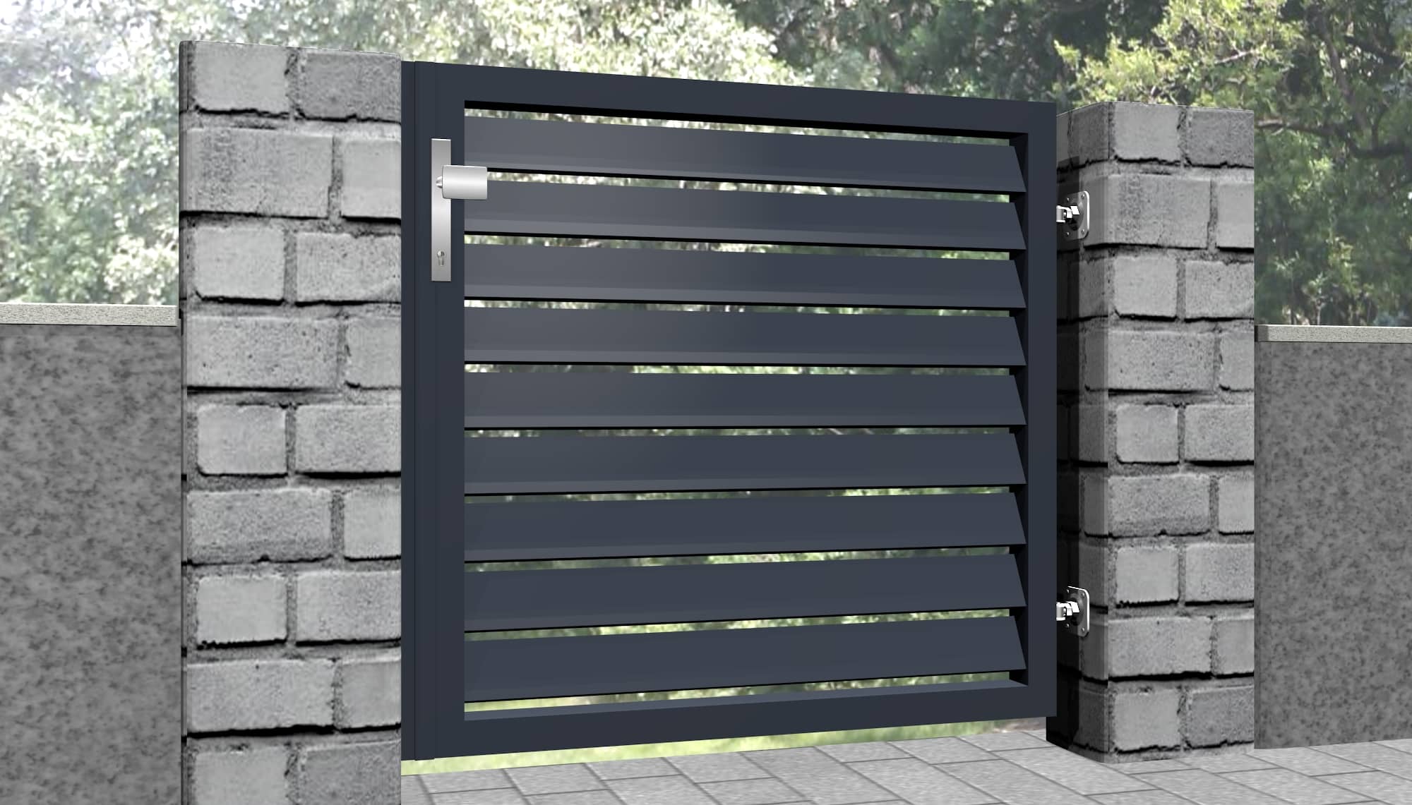 Brise-vue 1 battant en aluminium pour portillon de jardin lamelles en biais, GE