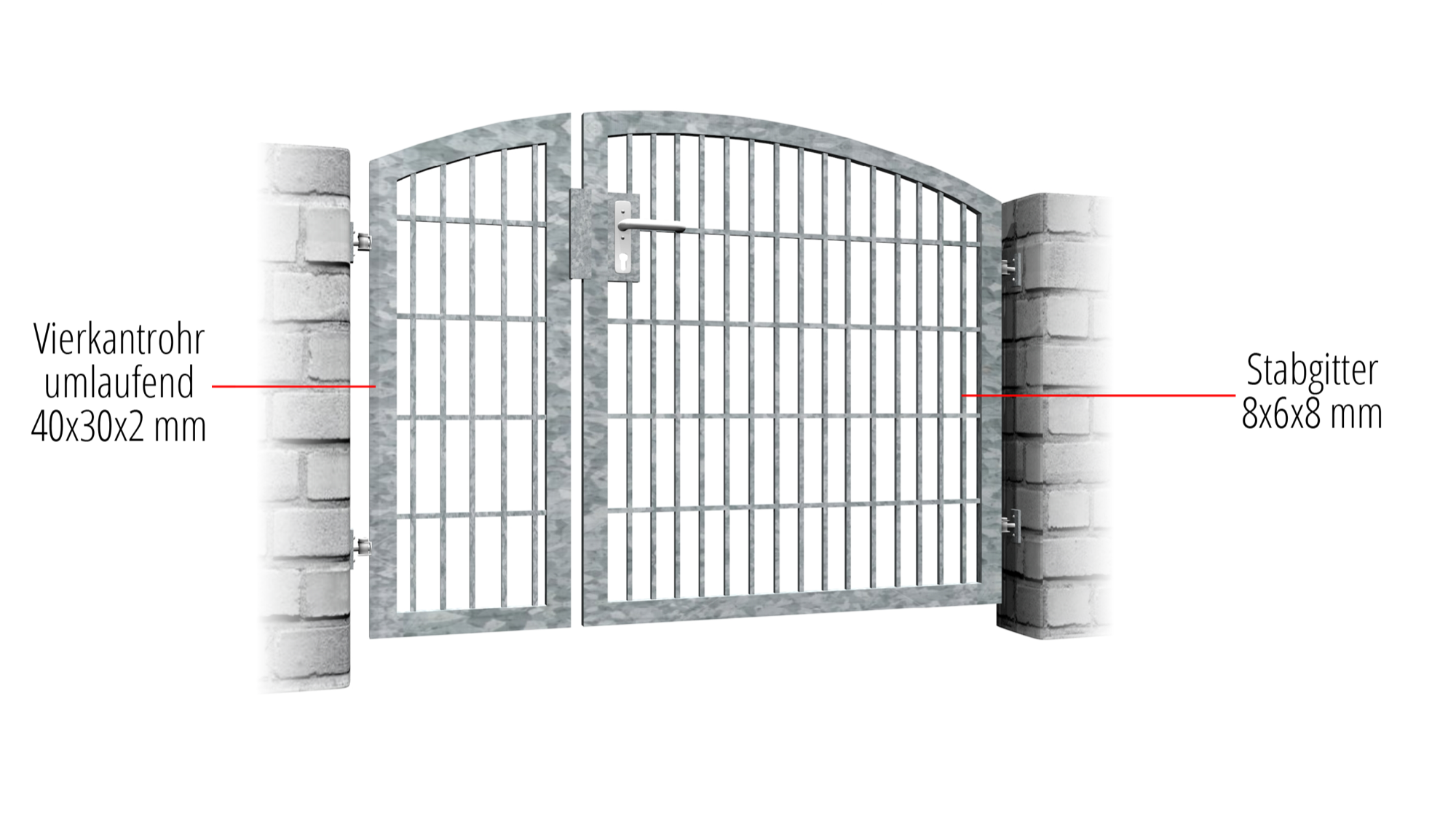 Grille à barres à 2 battants en acier galvanisé pour portillon de jardin, OB