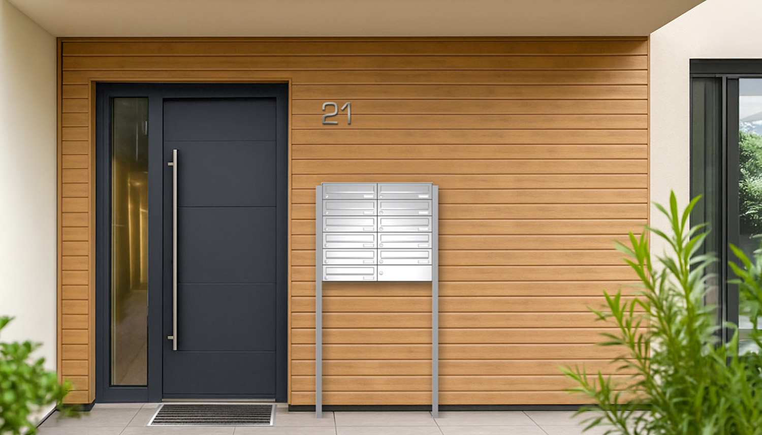 Briefkastenanlage | Freistehend | 11-fach | Waagerecht | Edelstahl