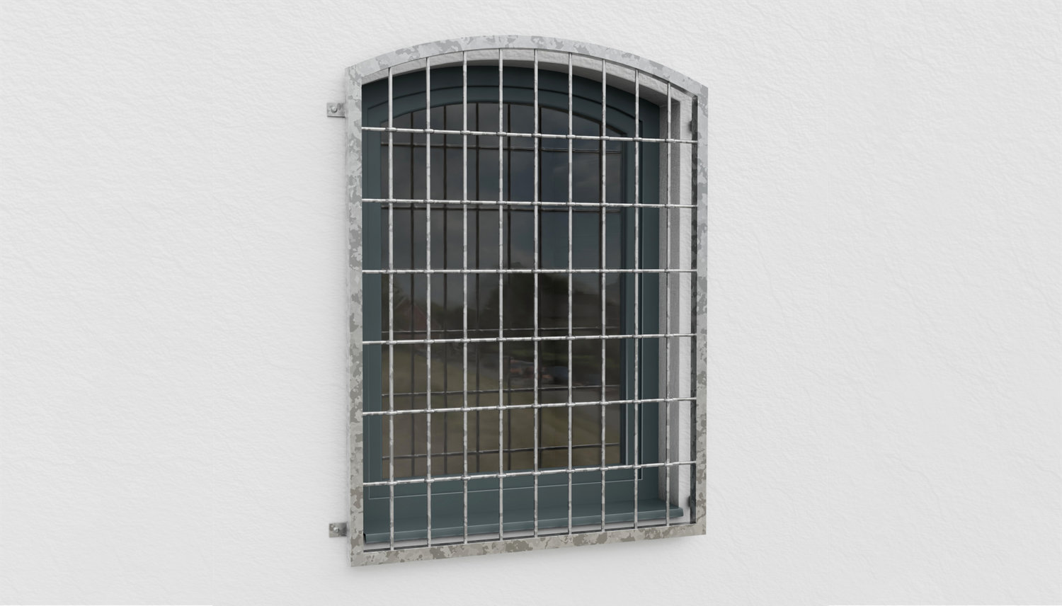 Grille de défense pour fenêtres en acier galvanisé barre arrondi arc supérieur 