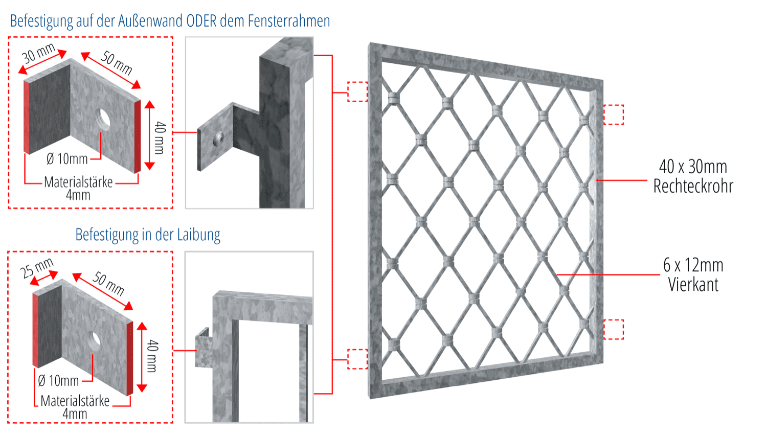 Grille de défense pour fenêtres en acier galvanisé losanges