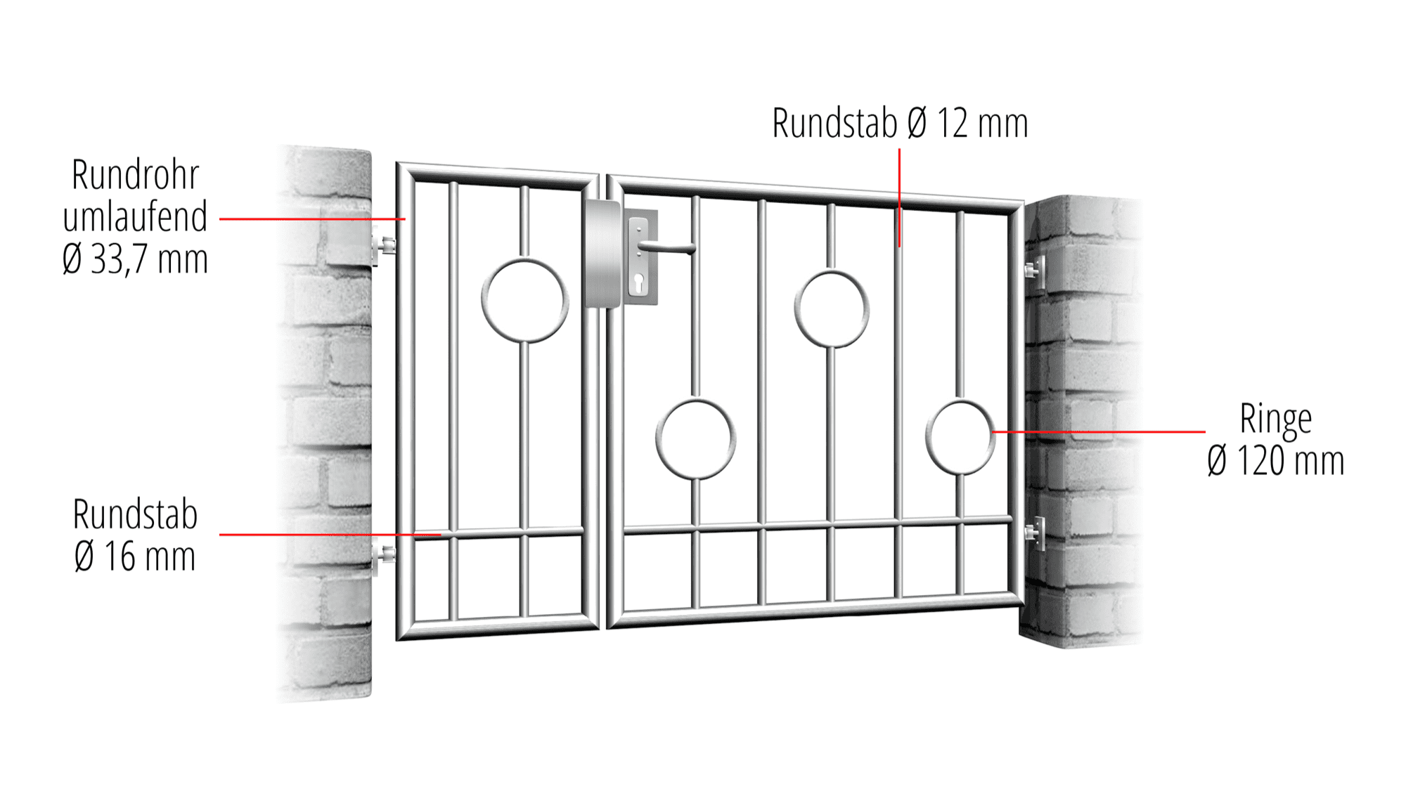 Portillon de jardin Barre de cercle à 2 battants en acier inoxydable, GE