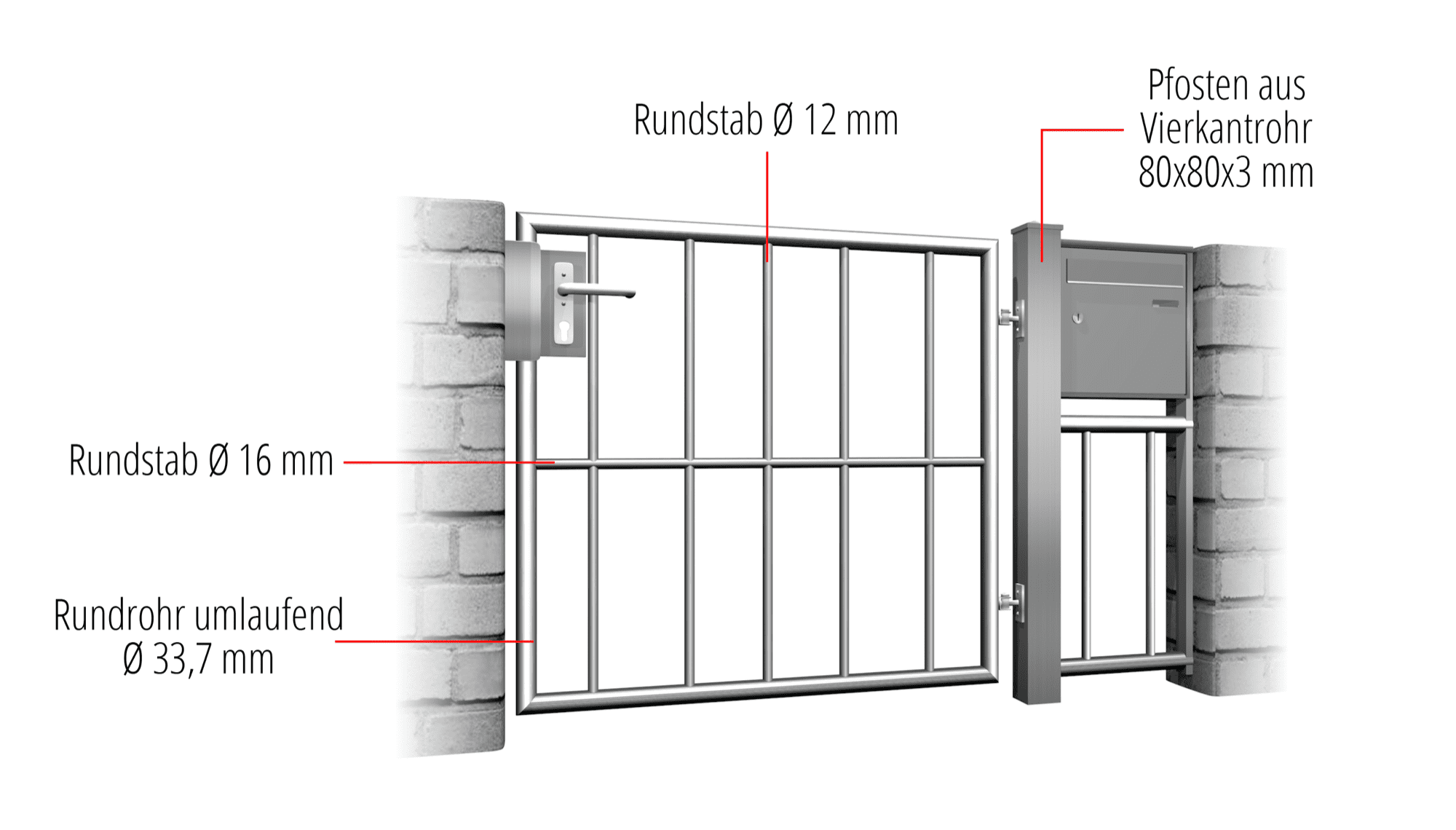 Portillon de jardin en acier inoxydable barre verticale à 1 battant, GE, BK