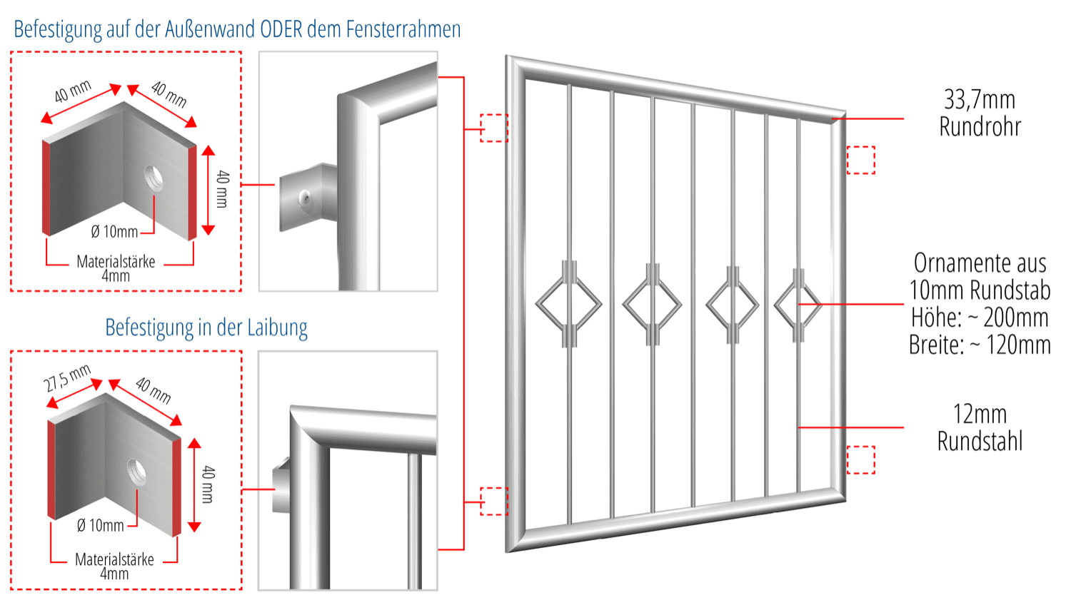 Grille de défense pour fenêtres en acier inoxydable queue