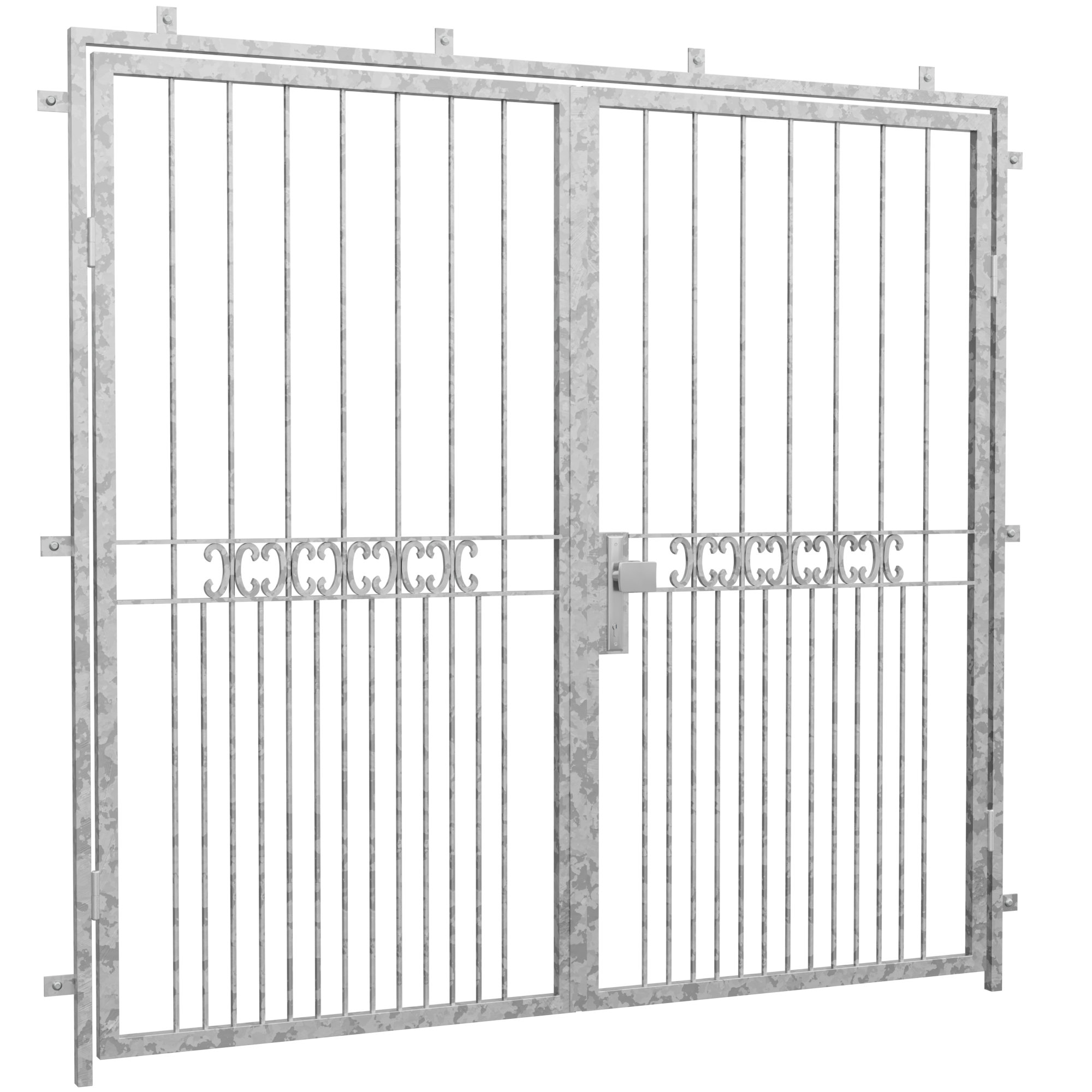 Porte grillagée en acier galvanisé à 2 battants enroulement en C