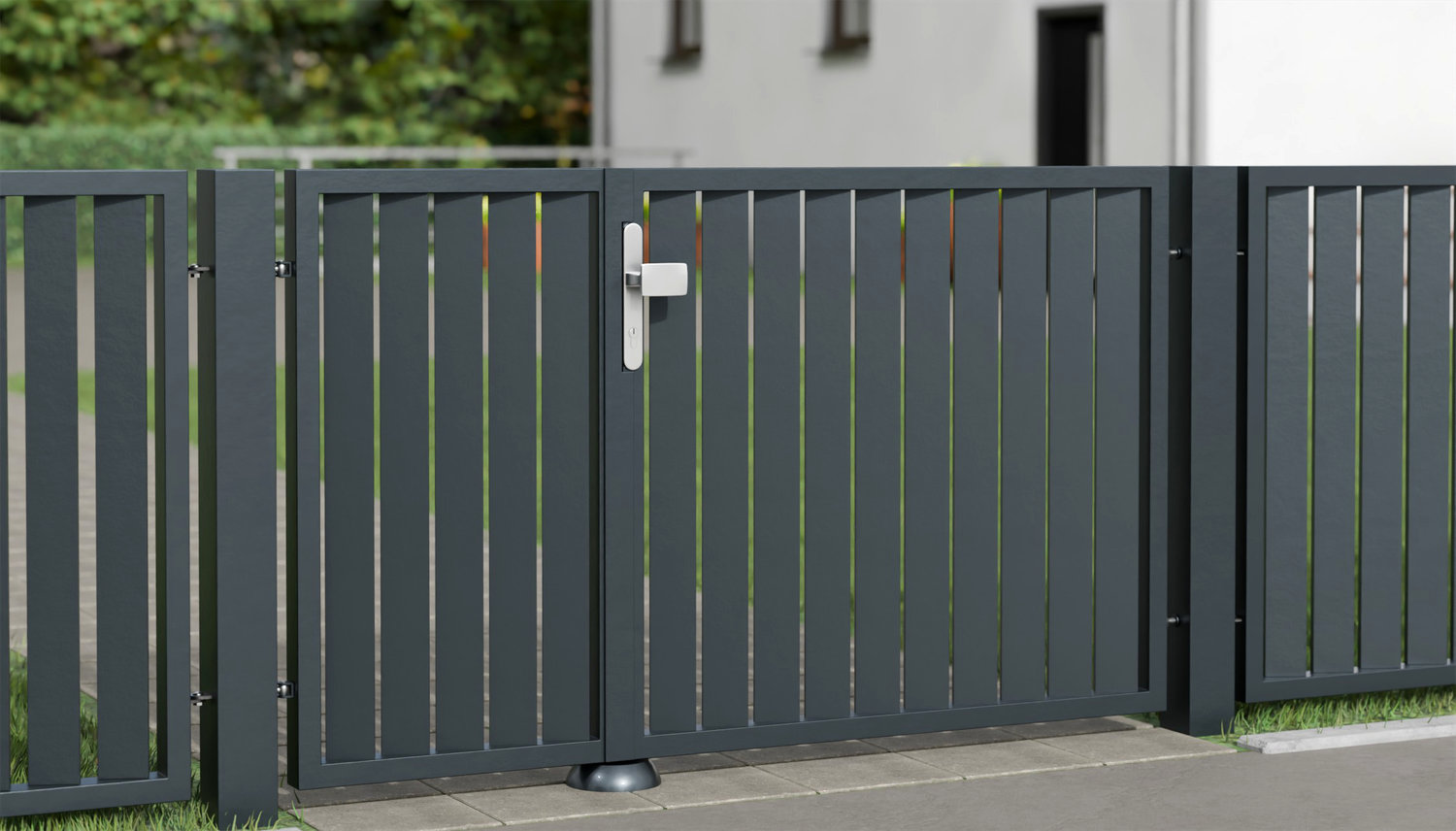 Brise-vue à 2 battants en aluminium pour portillon de jardin lamelles en biais, GE