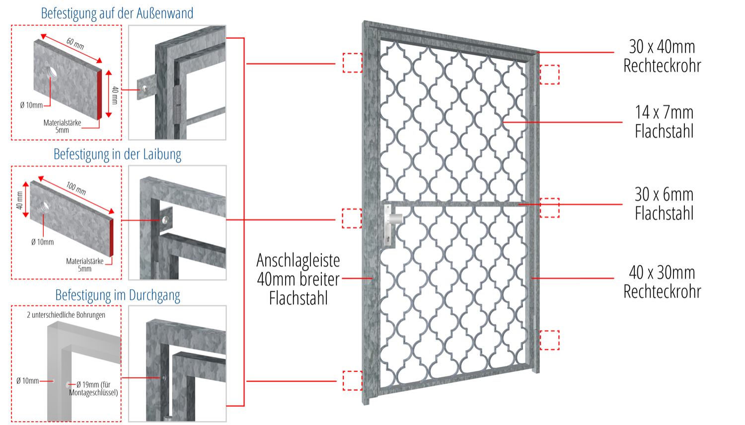 Porte grillagée en acier galvanisé Rhombe Classic