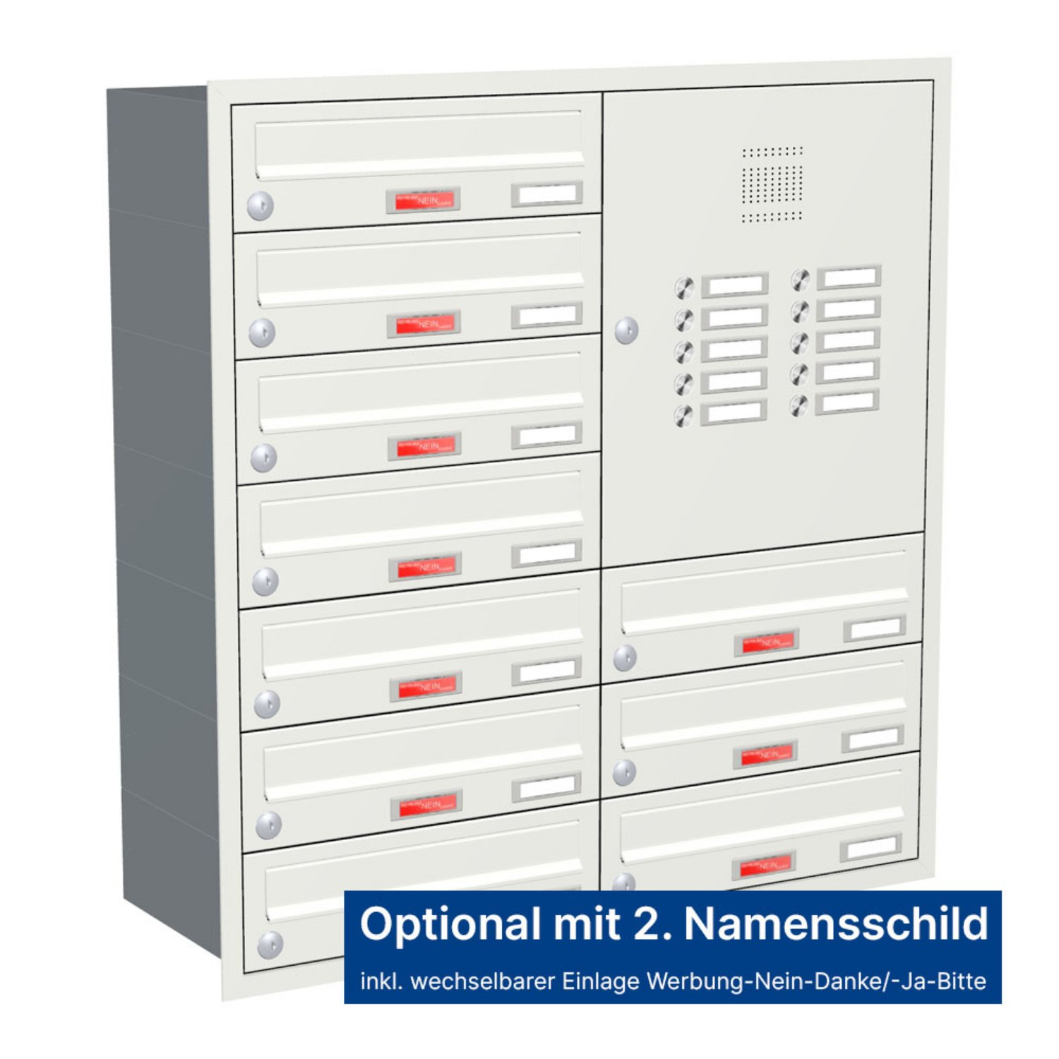 Briefkastenanlage | Unterputz | 10-fach | Waagerecht | Audio | Video | Farbe