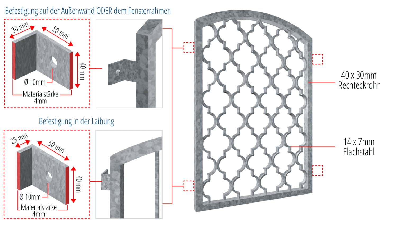 Grille de défense pour fenêtres en acier galvanisé losanges arc supérieur classique 