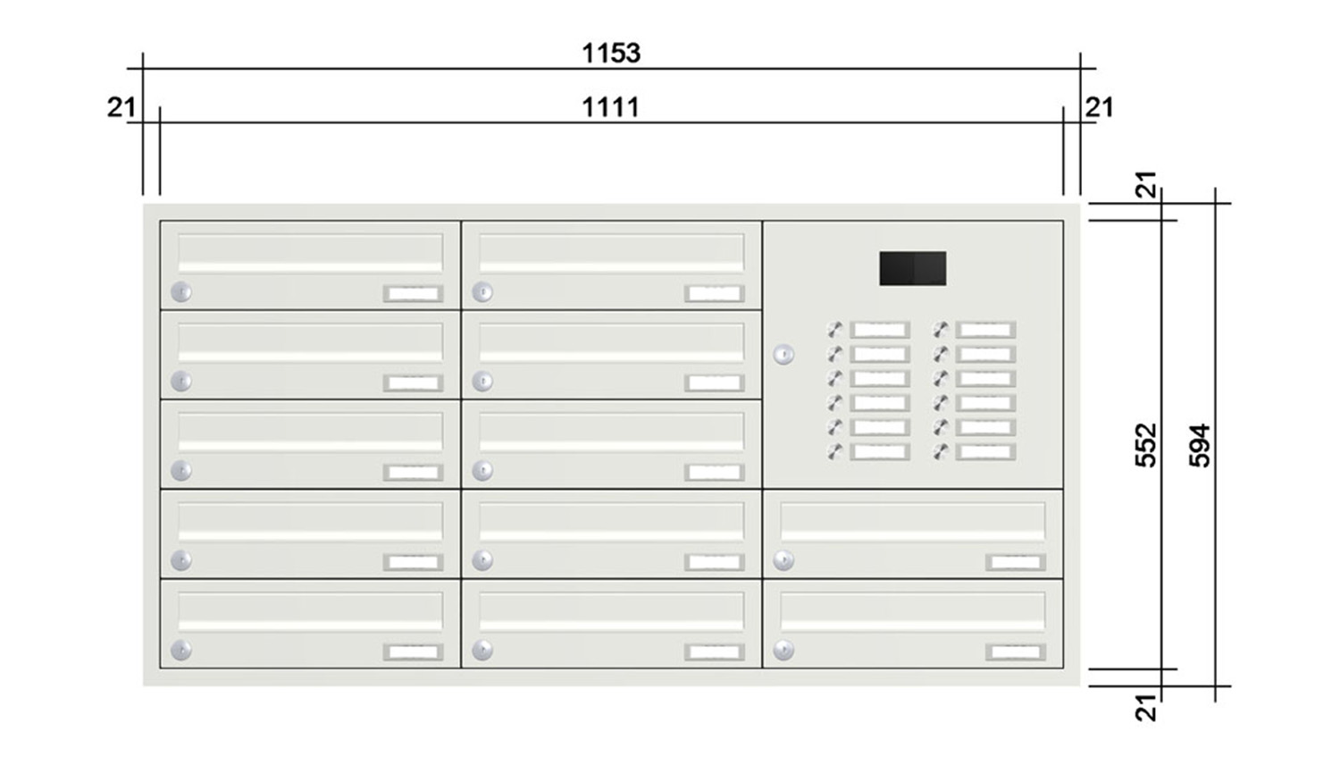 Briefkastenanlage | Unterputz | 12-fach | Waagerecht | Audio | Video | Farbe
