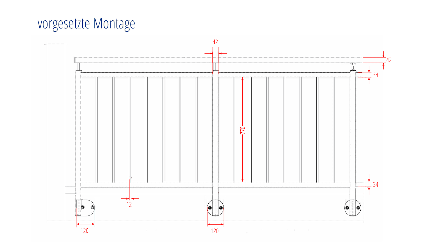 Balustrade de balcon en acier galvanisé sablier triple ornement 