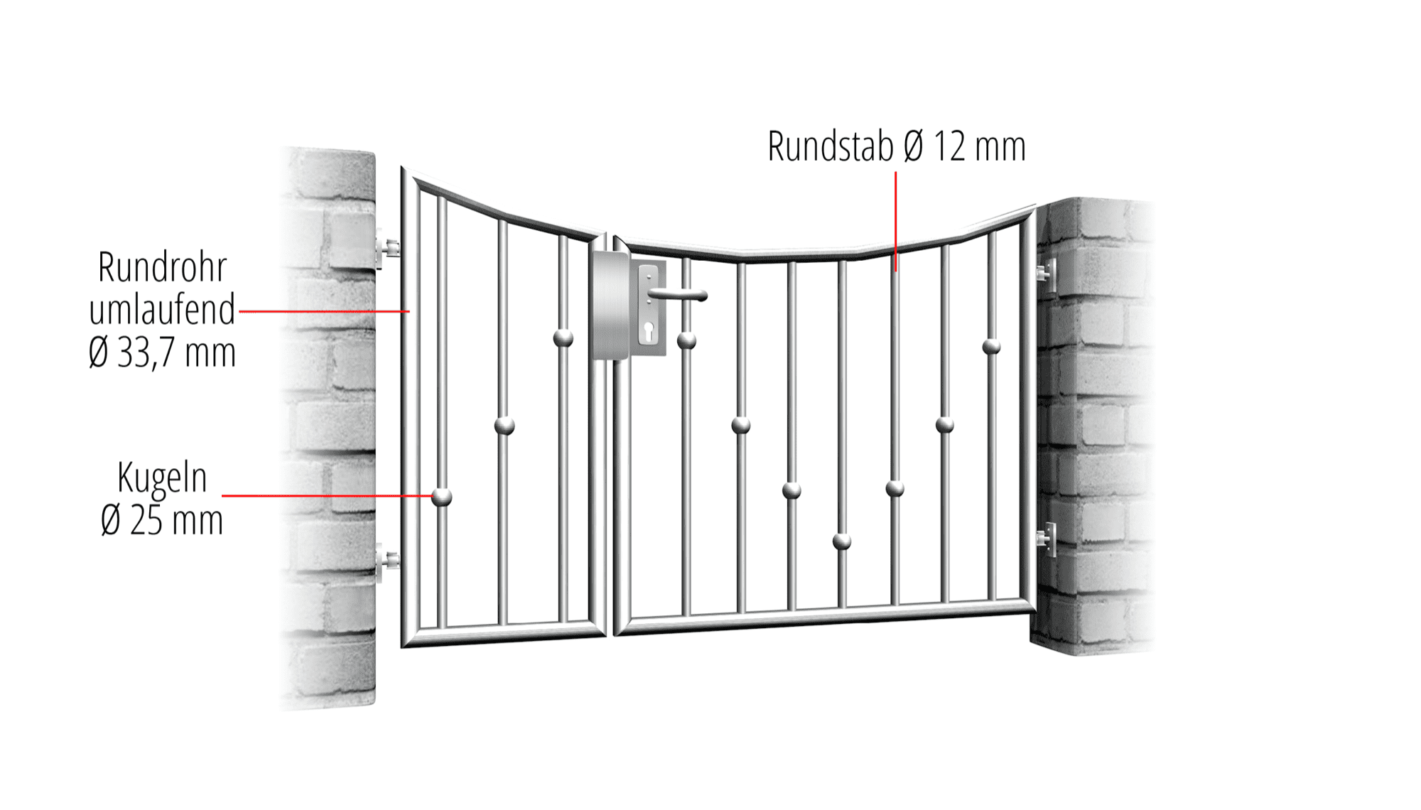 Portillon de jardin en acier inoxydable 2 battants boules en V UB