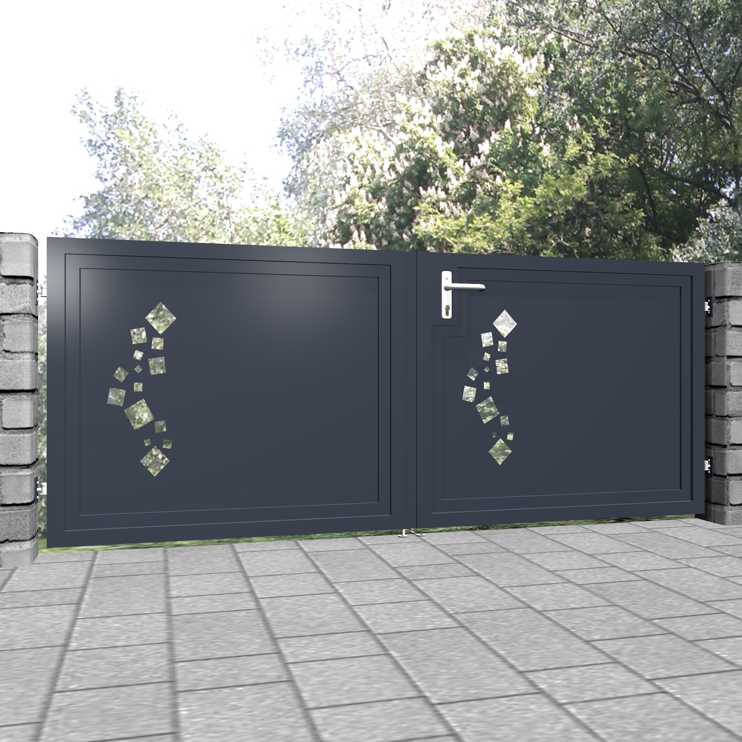 Portail de jardin en aluminium, brise-vue à 2 battants QE, GE