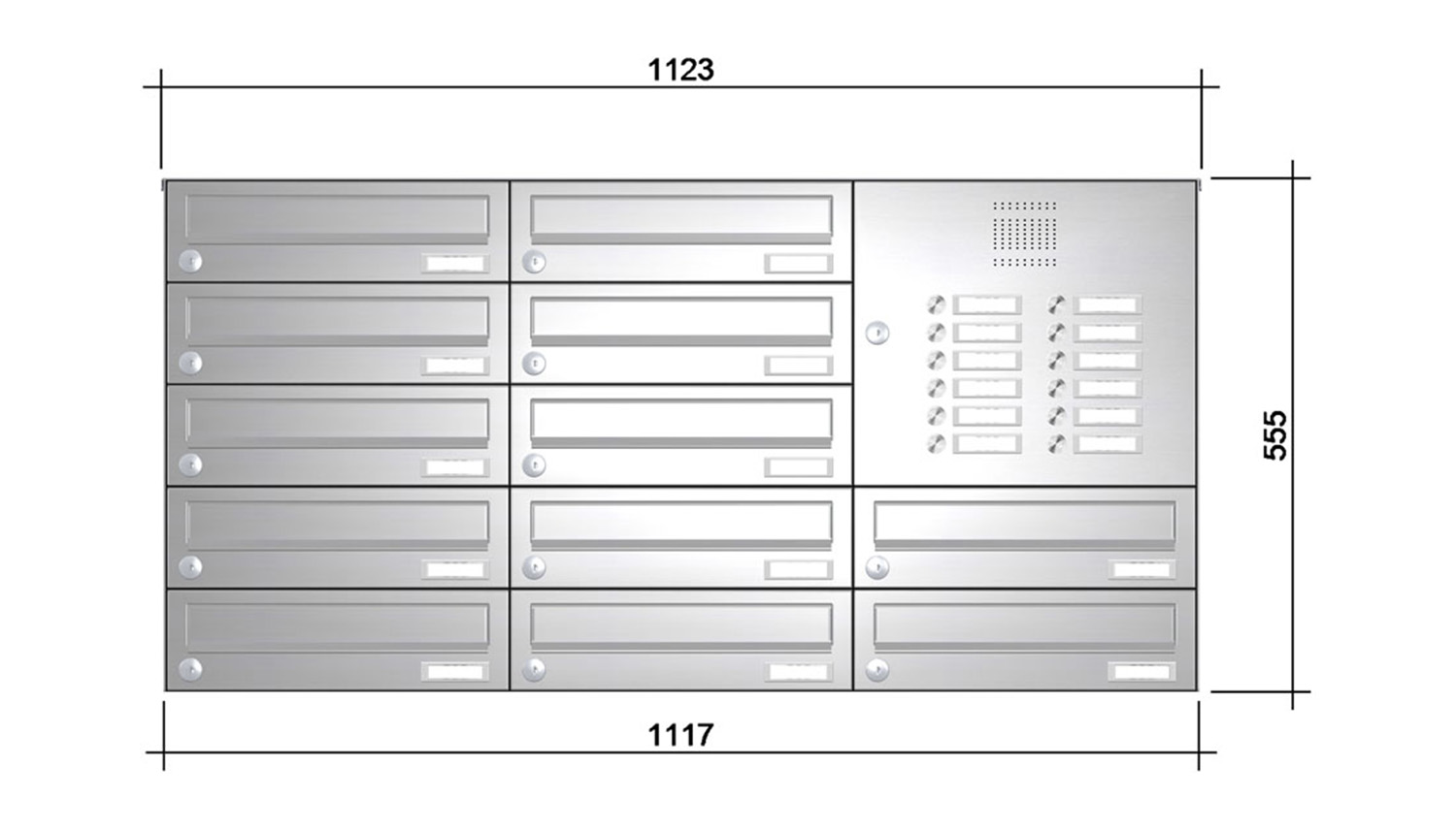 Briefkastenanlage | Aufputz | 12-fach | Waagerecht | Audio | Video | Edelstahl