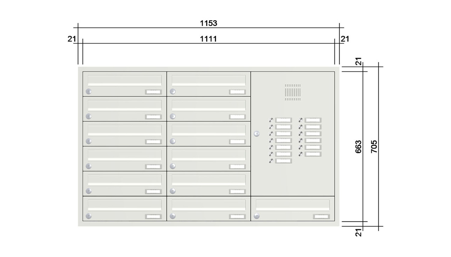 Briefkastenanlage | Unterputz | 13-fach | Waagerecht | Audio | Video | Farbe