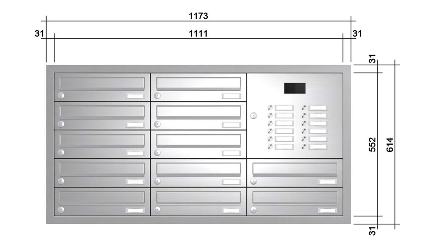 Briefkastenanlage | Unterputz | 12-fach | Waagerecht | Audio | Video | Edelstahl