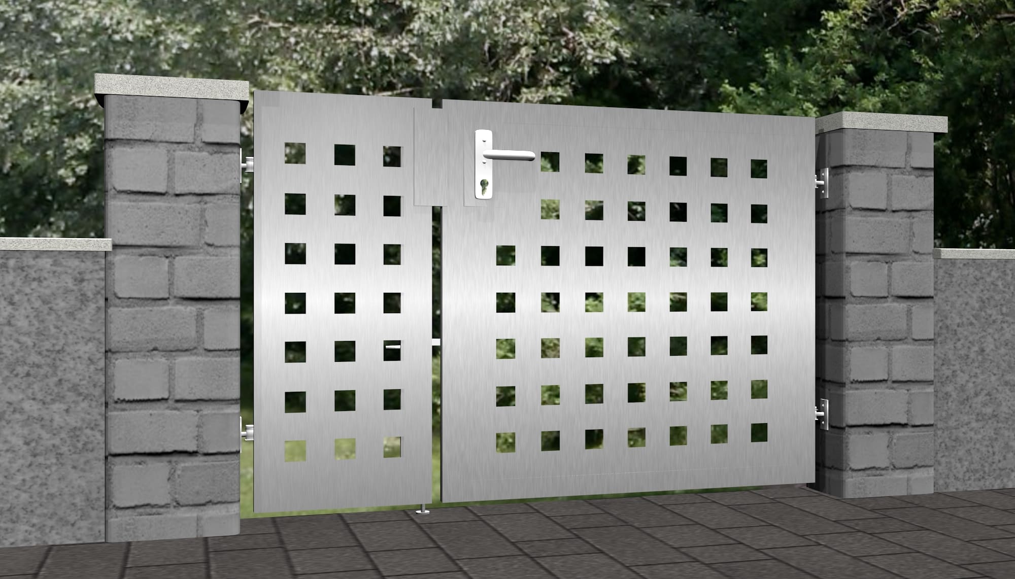 Brise-vue à 2 battants en acier inoxydable pour portillon de jardin QL, GE