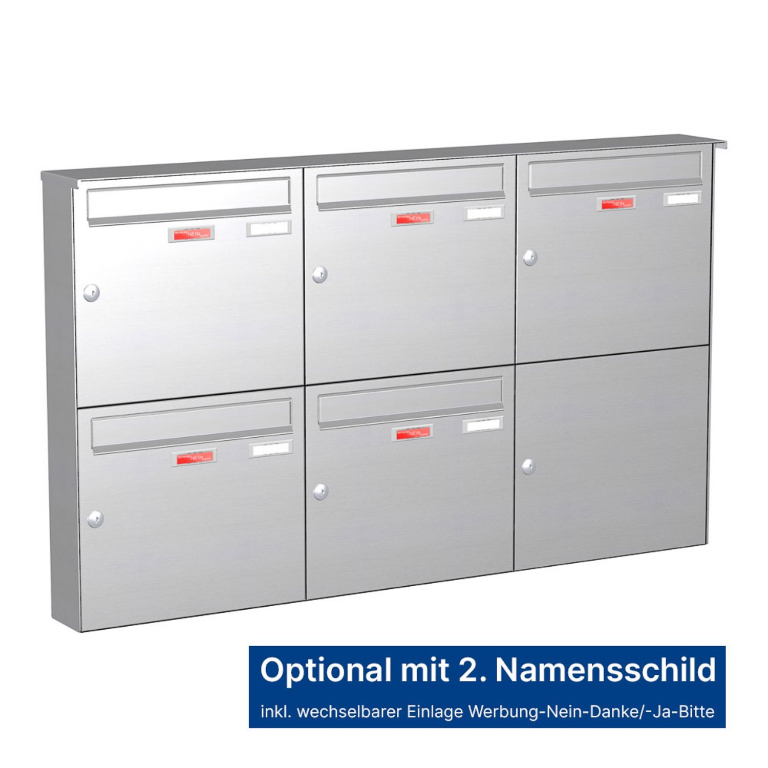 Briefkastenanlage | Aufputz | 5-fach | Senkrecht | Edelstahl