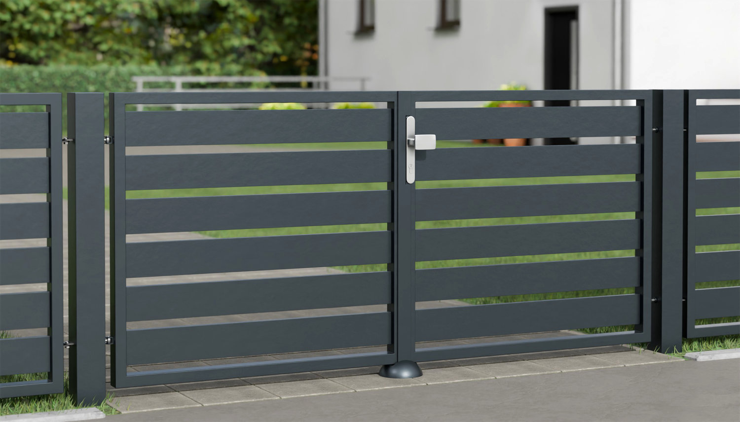 Portail de jardin en aluminium, brise-vue à 2 battants lamelles, GE