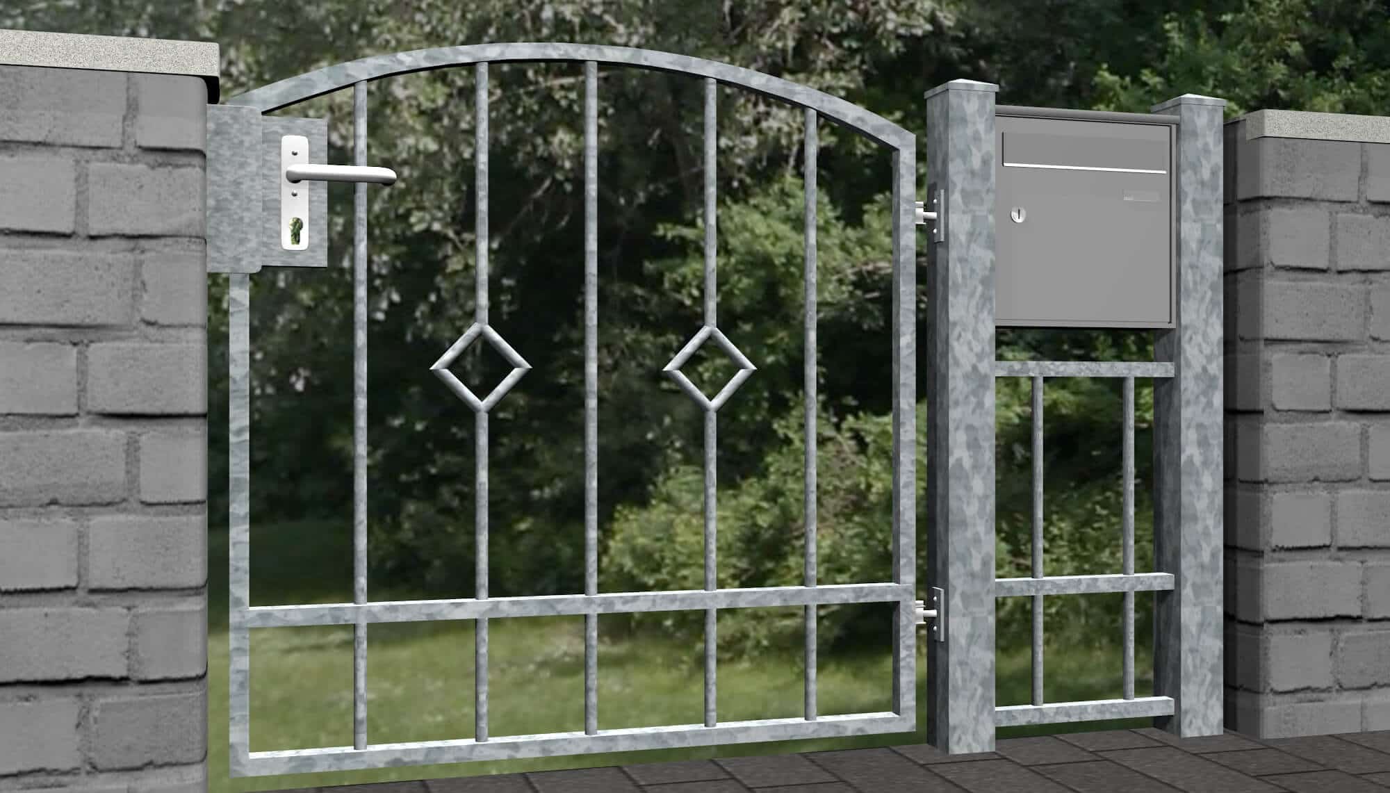 Barre d'arrêt à 1 battant en acier galvanisé pour portillon de jardin, OB, BK