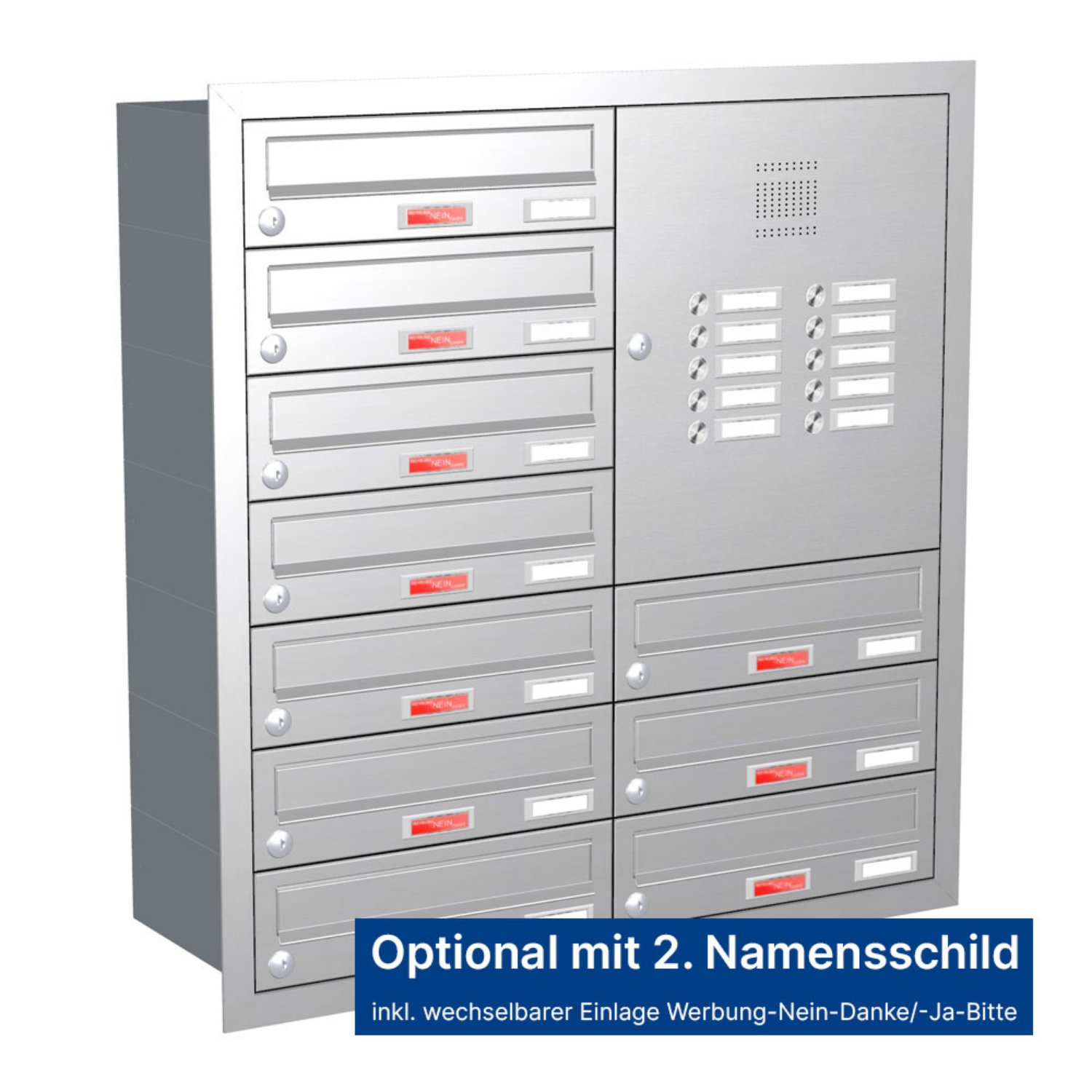 Briefkastenanlage | Unterputz | 10-fach | Waagerecht | Audio | Video | Edelstahl