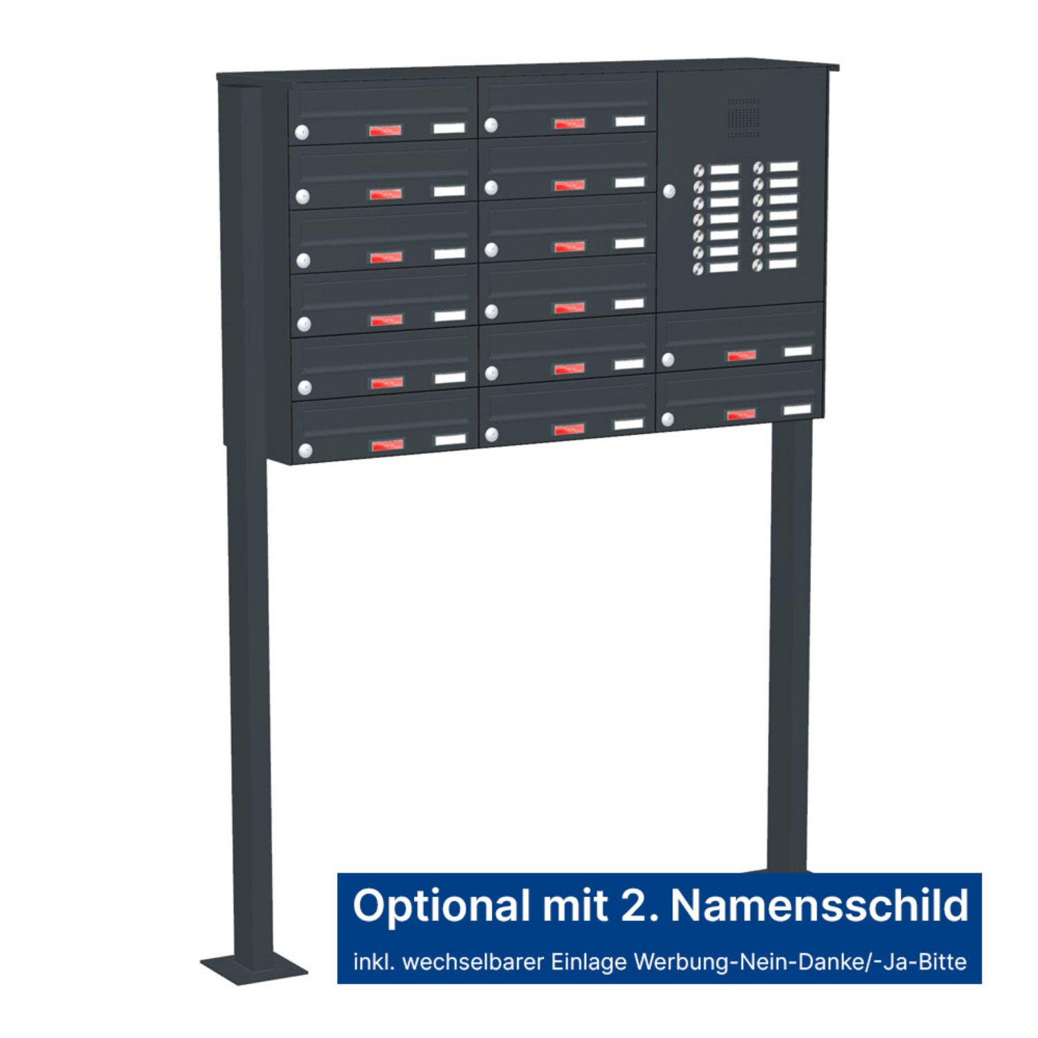 Briefkastenanlage | Freistehend | 14-fach | Waagerecht | Audio | Video | Farbe