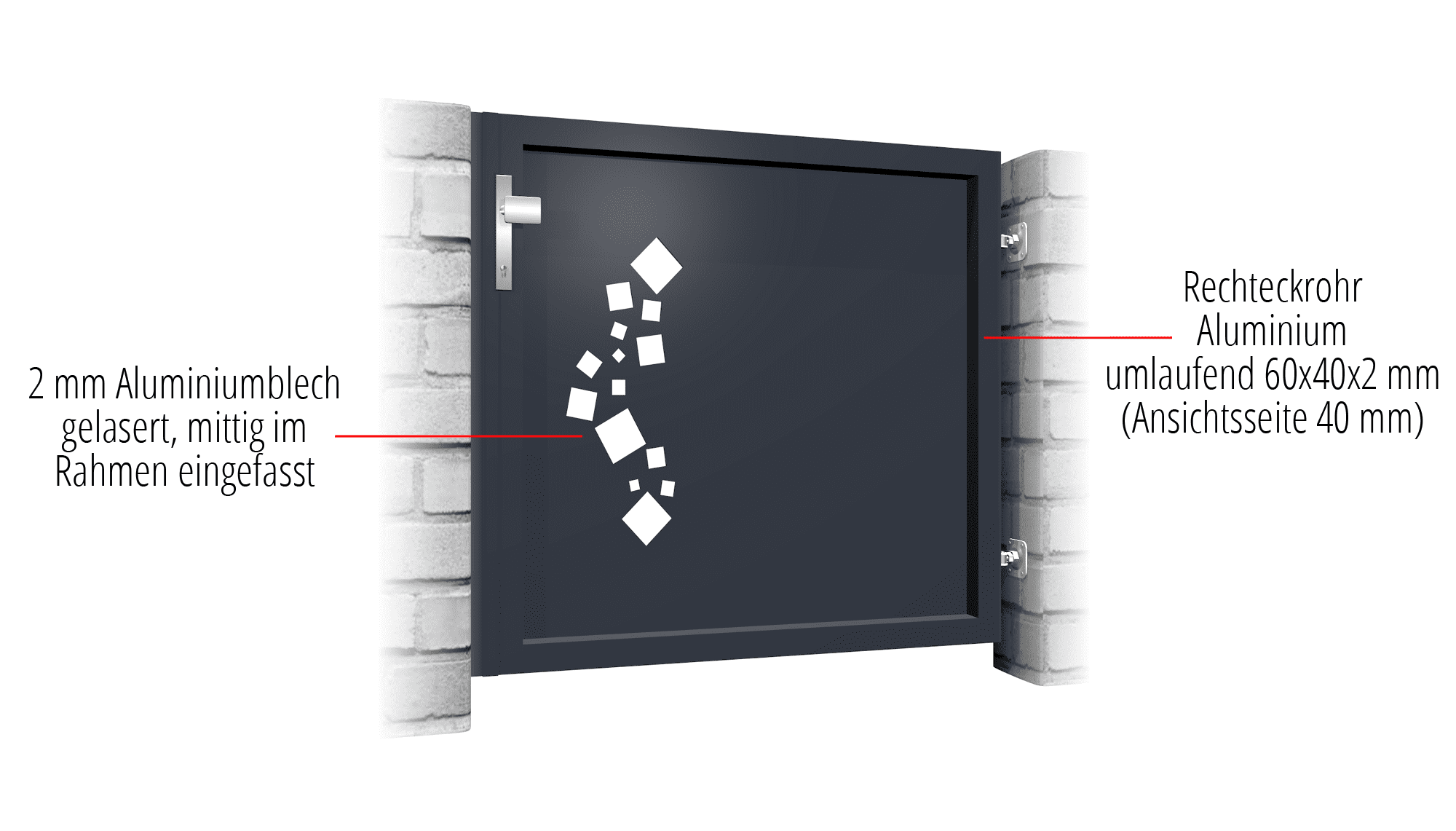 Portillon de jardin en aluminium, brise-vue à 1 battant QE, GE