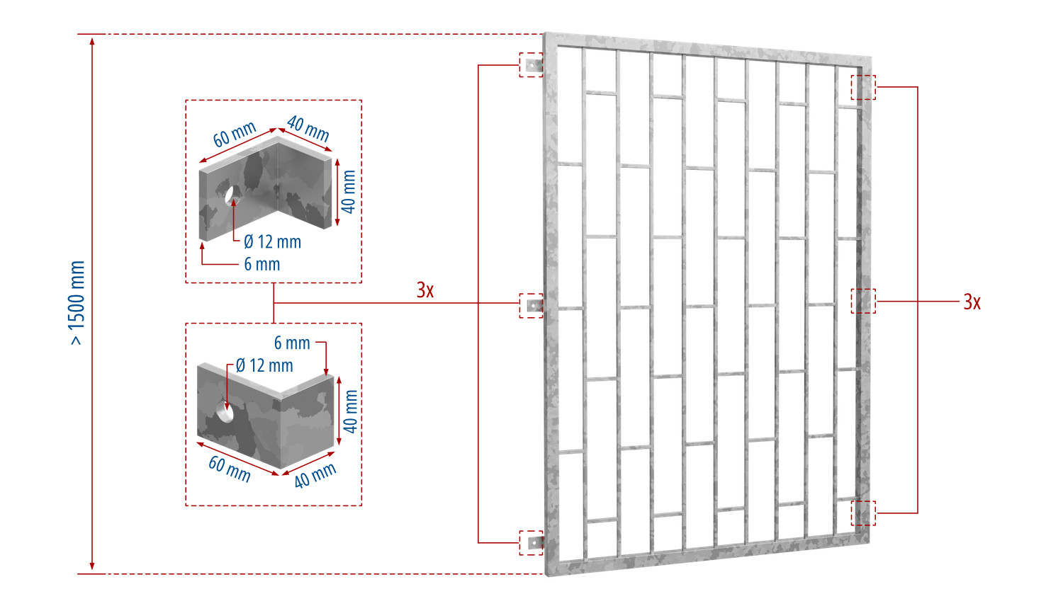 Grille de défense pour fenêtres en acier galvanisé Échelle