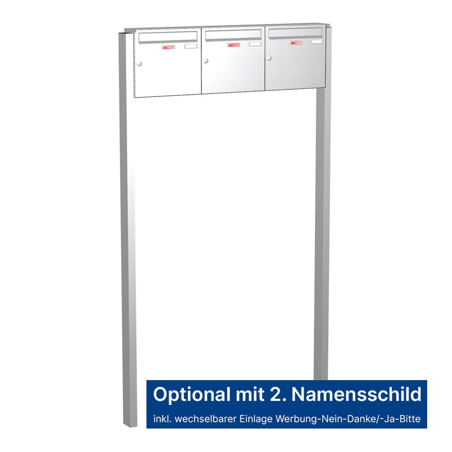 Briefkastenanlage | Freistehend | 3-fach | Senkrecht | Edelstahl