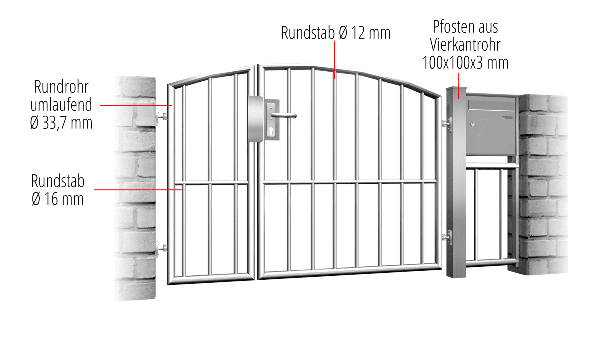 Portillon de jardin en acier inoxydable barre verticale à 2 battants, OB, BK