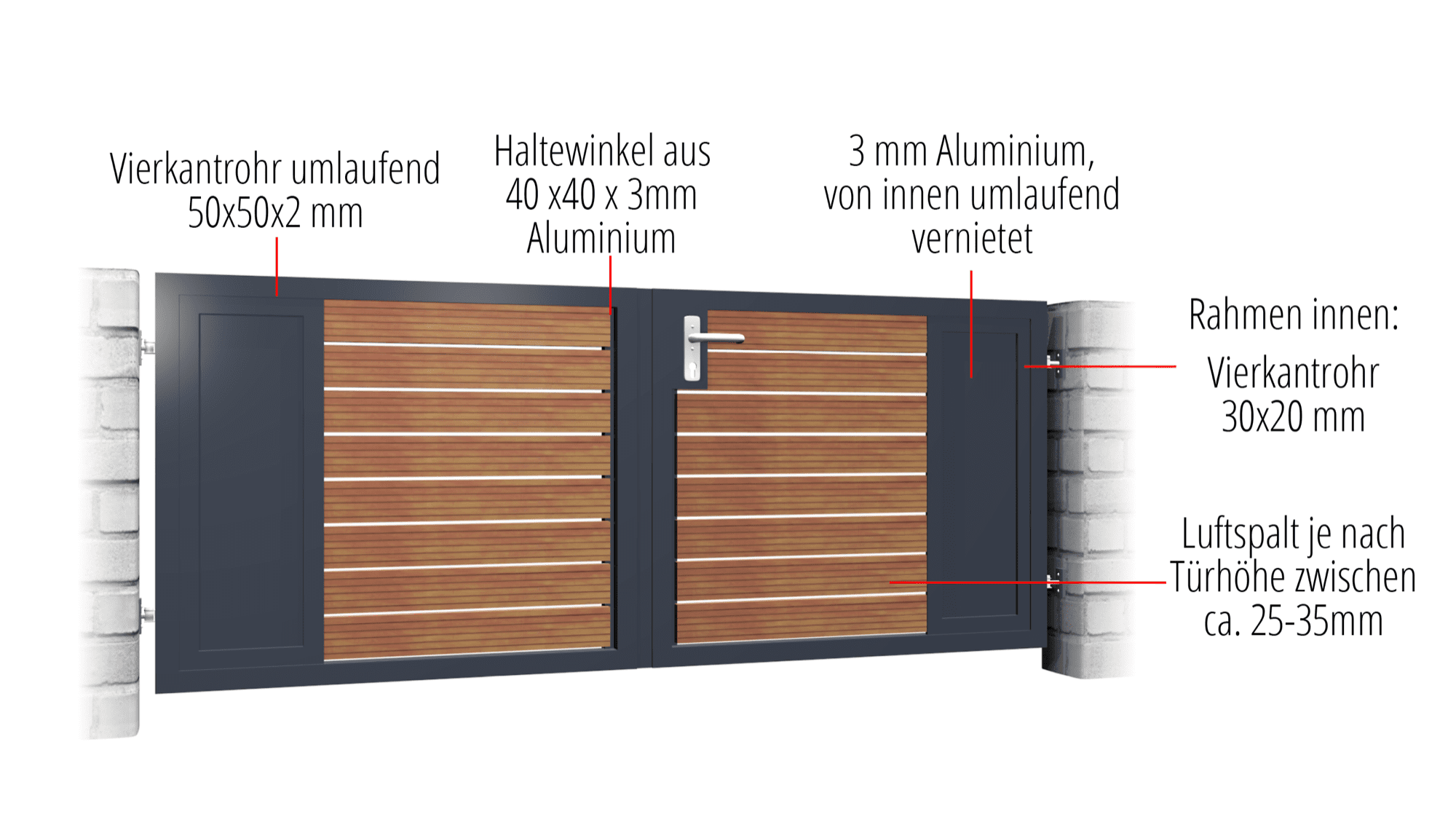 Portail de jardin en aluminium et bois, brise-vue à 2 battants KSBHW, GE