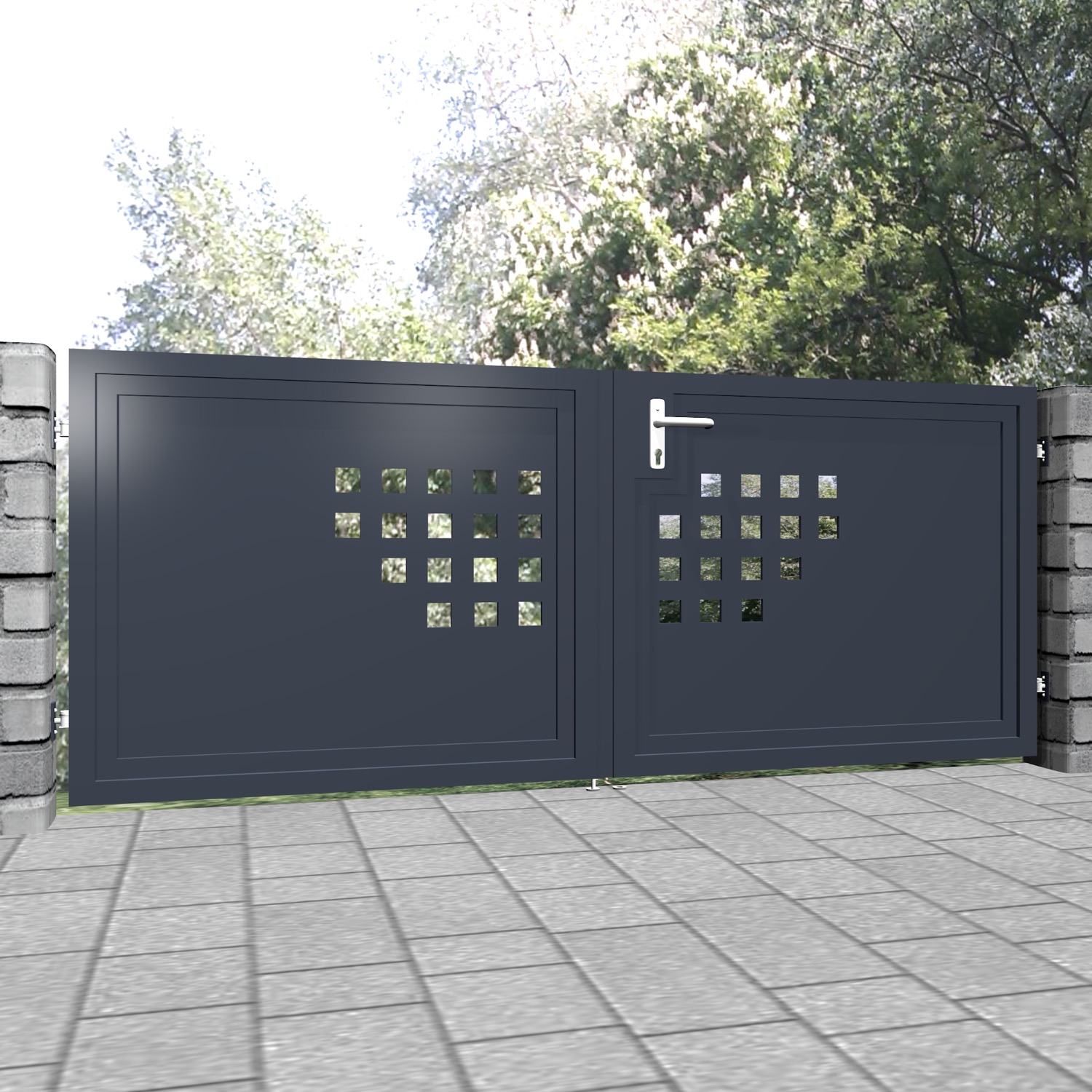 Portail de jardin en aluminium, brise-vue à 2 battants QLH, GE