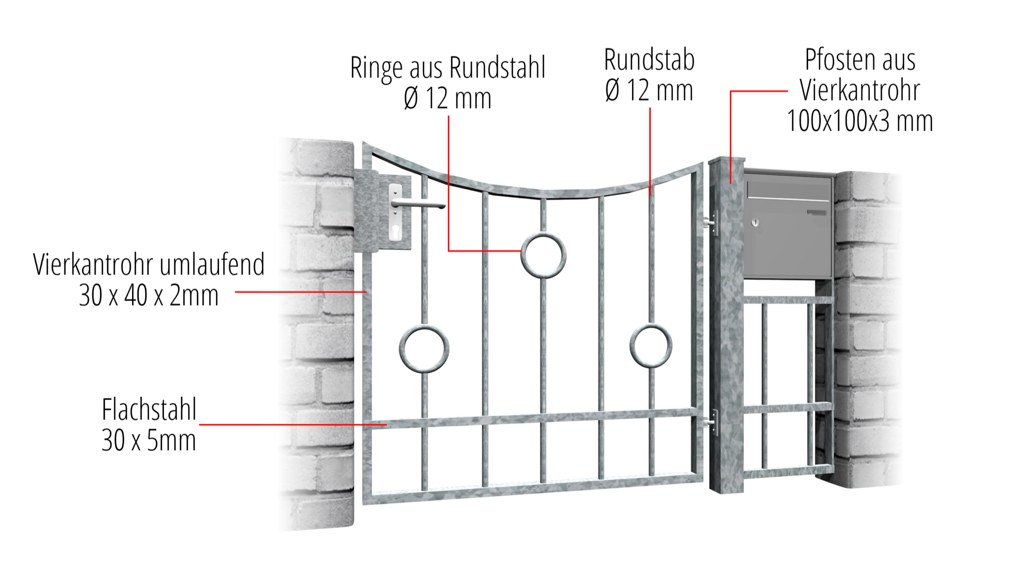 Portillon de jardin en acier galvanisé cercle à 1 battant barre, UB, BK