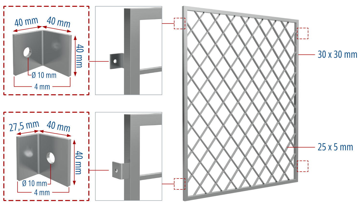 Grille de défense pour fenêtres en acier inoxydable rhombus acier plat