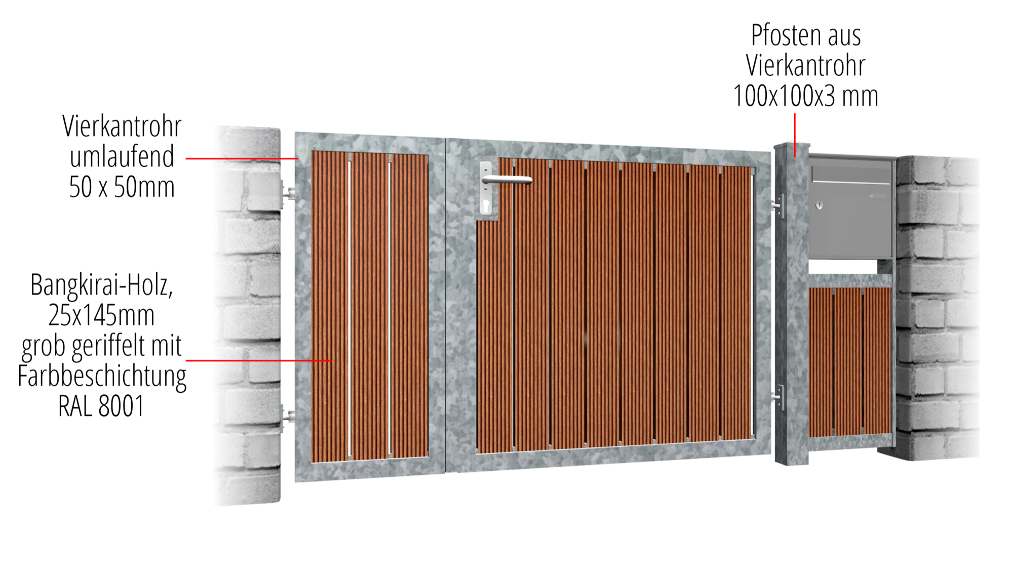 Portillon de jardin en acier galvanisé à 2 battants HFS, GE, BK